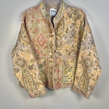 ZARA Rare Quilted Patchwork Floral Jacket Boho Artsy Size M Multi Pockets