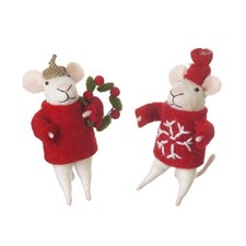 Felt Festive Mice in Jumpers Christmas Decorations by Heaven Sends Set of Two