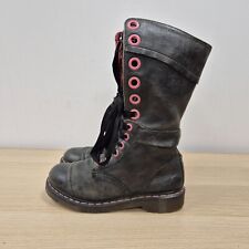 Dr Martens Aimilita Green Leather Mid Calf 12 Holes Boots Pink Floral Lined Uk 4