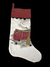 Christmas Stocking Red Wooden Boat Kayak Oars Fisherman Handmade