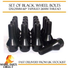 16 * 12x1.25mm 12x1.25 Alloy Steel Wheel Bolts Black 60° Tapered Nuts Peugeot
