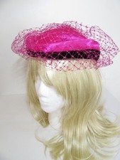 VINTAGE CONNOR PINK CERISE PILLBOX HAT FACE VEIL FORMAL LADIES WEDDING RACES
