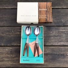 Vintage MidCentury Danish Design Steel & Teak Butler ROSEBURY Serving Spoons Set