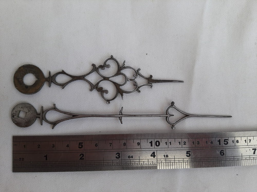 Pair antique steel longcase - antique,