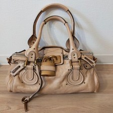 Chloe Paddington soft Elegant Beige Leather Shoulder Bag Handbag w/Mirror, Strap