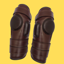 Genuine Leather Polo Riding Knee Guards 3 Straps Padded Protective Knee Pads
