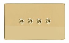 Varilight XDVT9S Screwless Polished Brass 4 Gang 1 or 2 Way Toggle Light Switch