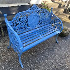 Heavy Cast iron garden Victorian Foundry Bench Seat Blue Antique