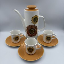 J&G Meakin Studio 'Palma' Coffee Pot & 3 Cups Set Sunflower Pattern, 70s Retro