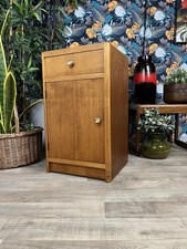 Vintage Oak Veneer Bedside Cabinet Storage Dresser Cupboard Mid Century