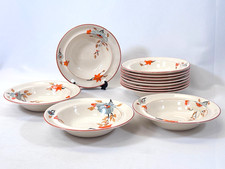 Swinnerton Hampton-Ivory Soup Plates Bowls Beige Vintage Autumnal Orange Flowers