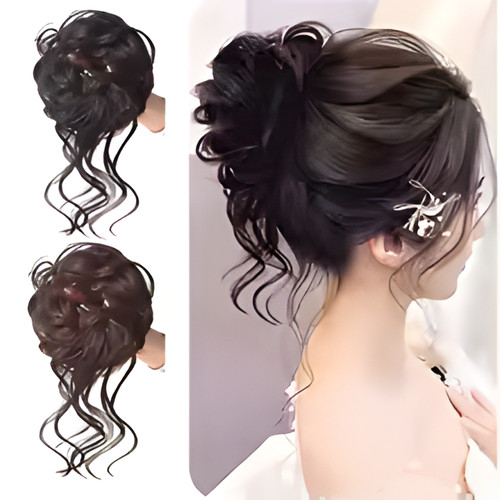 Curly messy bun hair piece - messy,