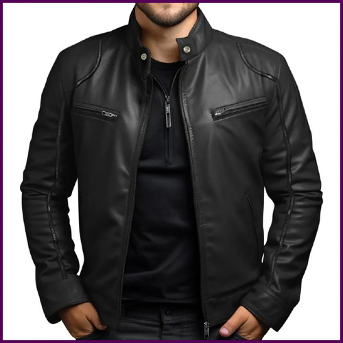 Men biker leather - leather, jacket