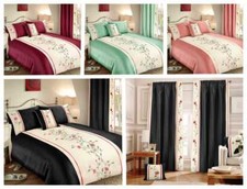 Floral Duvet Set Quilt Bedding With Pillowcase Curtain Black Green Pink NEW