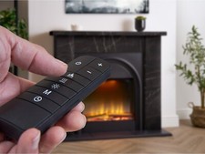 BLACK MARBLE EFFECT FIREPLACE BLACK ARCHED ELECTRIC FIRE REMOTE CONTROL LOGS