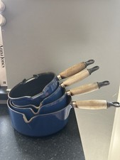 Le Creuset Vintage Cast Iron Saucepan Blue Set Of 4 With 3 Lids *OFFERS WELCOME*