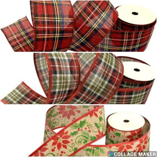 63mm burlap tartan poinsettia - burlap,