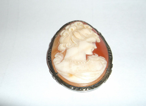 Cameo silver mounted brooch - cameo,