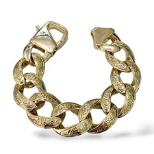 25mm Patterned Bracelet 9ct Gold XP 9 Inch Length Huge XXL