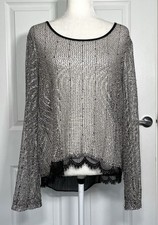 Frank Lyman Design Open Knit Top Sparkly Bow Detail Size UK 14 Christmas Cruise