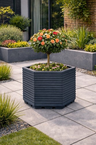 Large wooden hexagon planter - large,