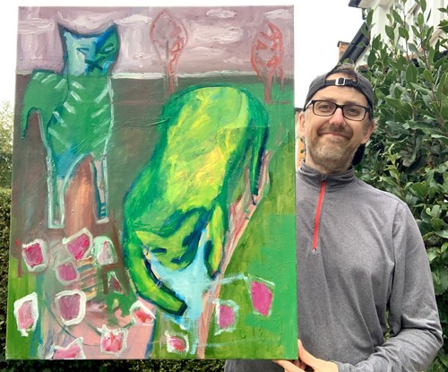 Two cats original large - original, oil