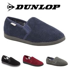 Dunlop Mens Slippers Corduroy Twin Gusset Slip On Hard Rubber Sole Sizes 7-12
