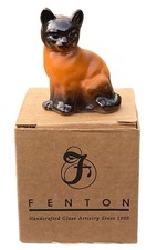 Fenton Glass Sitting Cat Brown Orange 5165 Opal Airbrushed Burmese Figurine