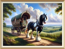 7x5 Art Print Tinker Traveller Romany Gypsy Bow Top Caravan Wagon Horse