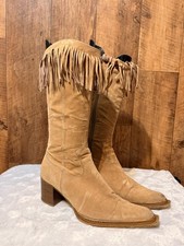 Fiore tan suede fringe mid