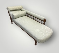 Antique Victorian Carved Mahogany Chaise Longue – Newly Reupholstered