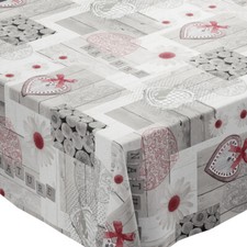 RED GREY Love Nature PVC Vinyl Wipe Clean Oilcloth Table Cover Tablecloth
