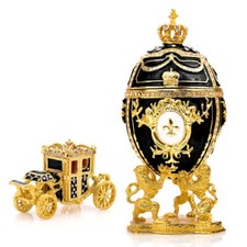 Royal Imperial Black Russian Easter Egg Replica Extra Large 6.6 inch + Carriage