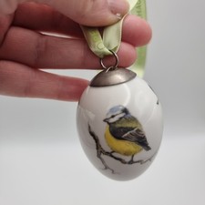 Royal Copenhagen Small Porcelain Hanging Egg Ornament Blue Tit Bird Christmas