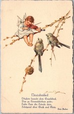 Vintage Artist-Signed Postcard "NEW YEAR'S SONG" in German - Angel w/ Violin