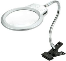 LED Magnifying Glass Desk Lamp Magnifier Battery Powered LED Table Light W/ Clip