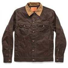 TAYLOR STITCH LONG HAUL TRUCKER JACKET L 44 WAXED COTTON OIL CLOTH TOBACCO BROWN