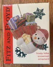 Fitz And Floyd Ceramic Frosty Folks Snowman Ornament w/Box 2002 MINT Condition
