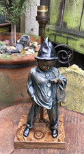Vintage Art Deco cold painted bronze boy clown figural lamp marble working 1930s