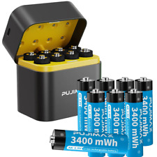 AA Rechargeable Lit-Ion Batteries with Battery Charger Box, 8 Pack 3400mWh