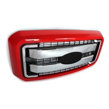 For 2011-2016 Ford F250 F350 Super Duty Race Red Shell Chrome Trim Black Grille