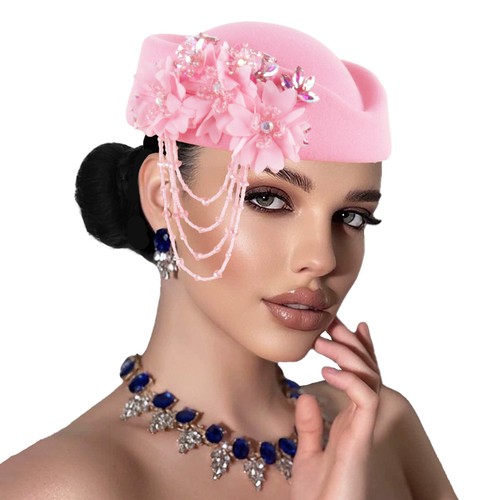 Women felt pillbox hat - felt, hat,flower
