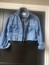 Zara Girls Cropped Wide Denim Studded Jacket Frayed Edging Size 11-12 Years