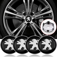 PEUGEOT BLACK WHEEL ALLOY CENTRE CAPS SET OF 4 60mm 106 107 206 207 306 307 HUB