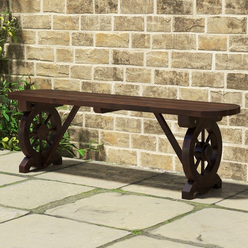 Rustic wood bench with wagon - bench,