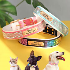 Bling Rhinestones Personalised Dog Collar Soft Fleece Adjustable Pet ID Engraved