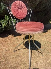 Vintage 1970s Boudoir Chair, Pink Velour/Metal, Decorative/Prop, Bedroom, H 30"
