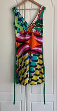 Desigual  Abstract Print Multi Colour V-Neck  Attached Tie Belt Top/Dress Size L