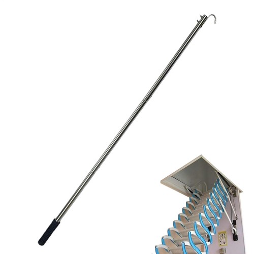 Attic pull down hook ladder - down,