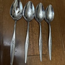 ONEIDA COMMUNITY Woodmere Wheat  TEXTURED STAINLESS Flatware Serving Spoons  4pc